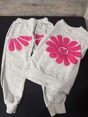 Kids Matching Set - Gray Sweatshirt & Joggers with Pink Flower - Carter's